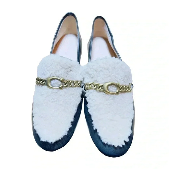 Coach Women’s Black Leather Short Hair Shearling Loafers Sz 7.5 Like New No Box - Picture 2 of 12